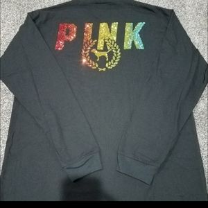 Pink bling long sleeve tee shirt fit like medium